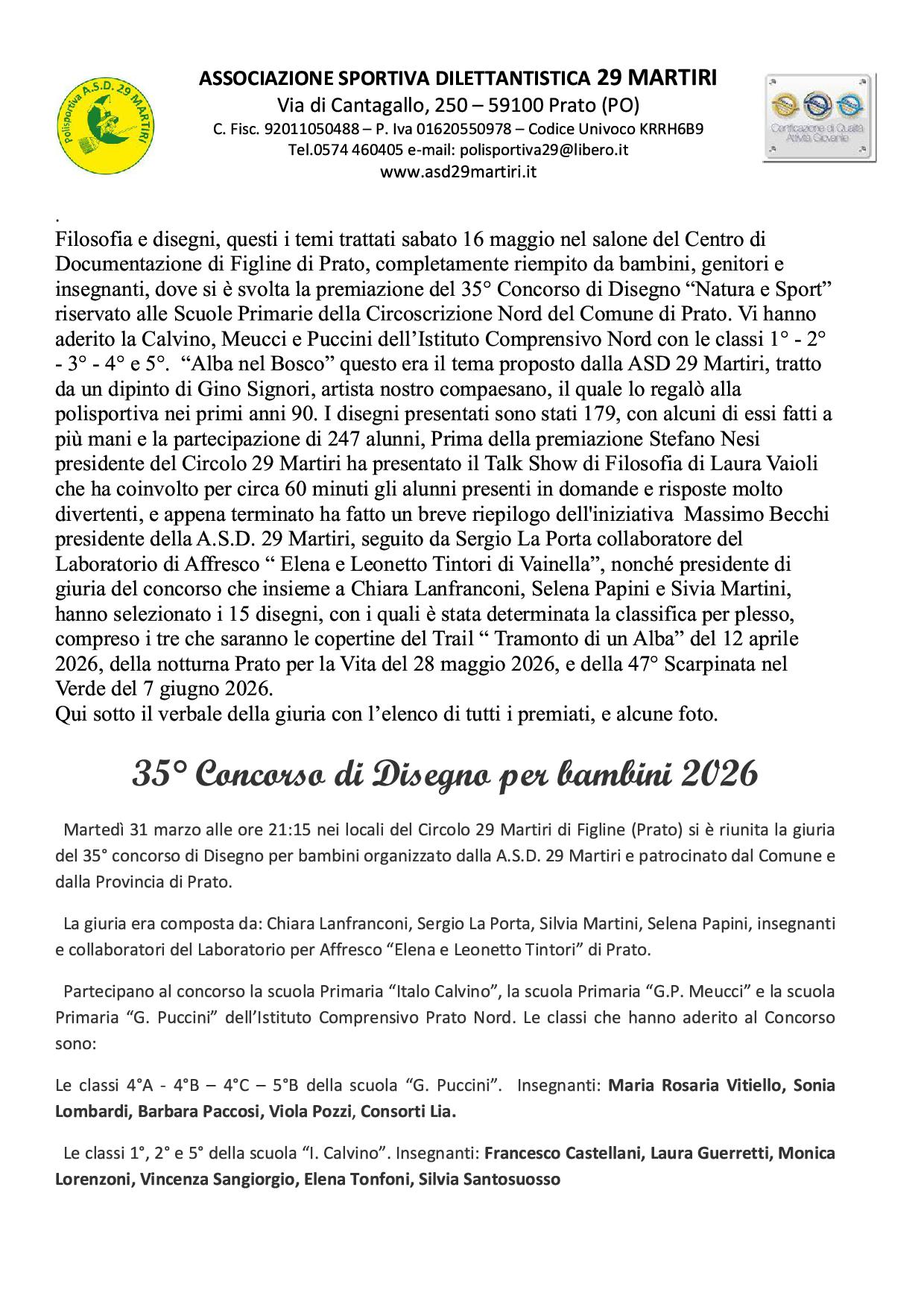 35° Concorso di Disegno “Natura e Sport”