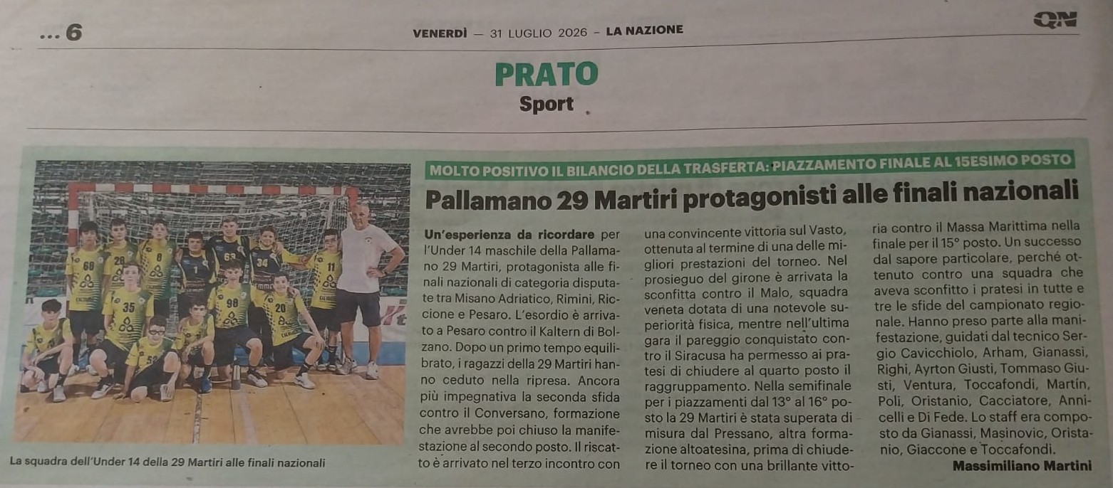 PALLAMANO, finali nazionali 2025-2026 per la nostra U14
